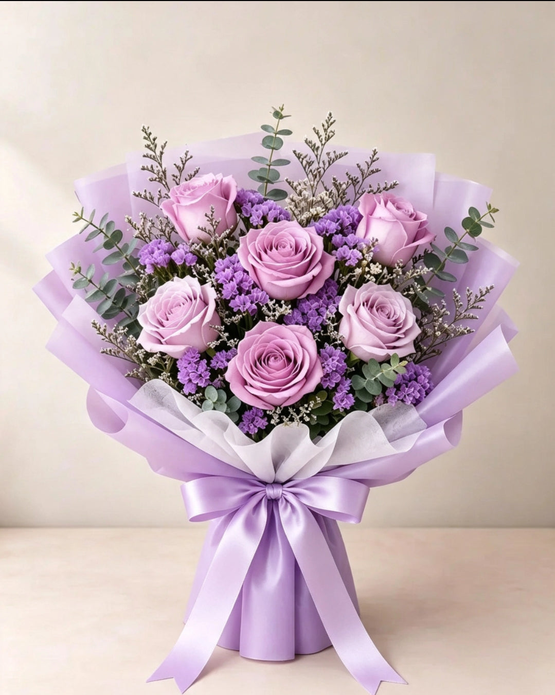Fresh 6 purple roses