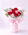 Fresh 6 red roses and 4 soft pink roses bouquet