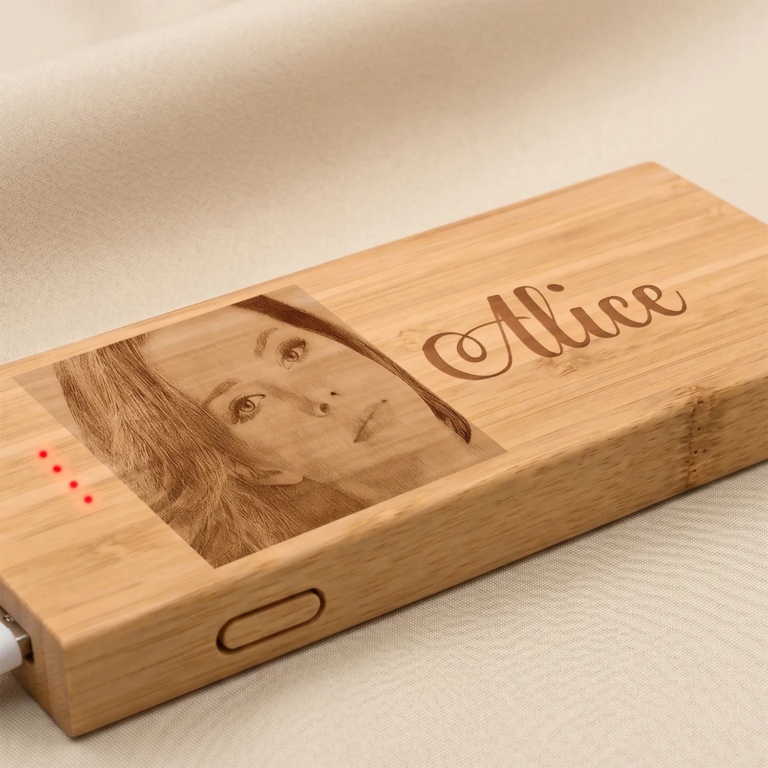 Engraved Text N Photo Bamboo Powerbank