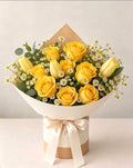 Fresh yellow roses and tulips bouquet