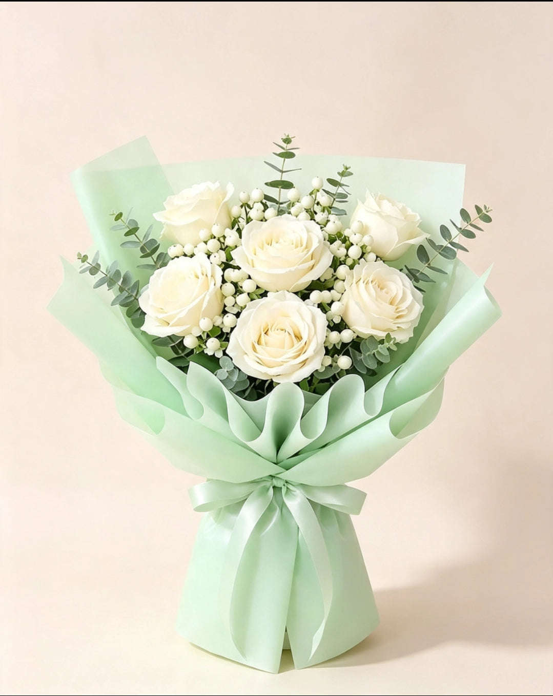 Fresh 6 white roses