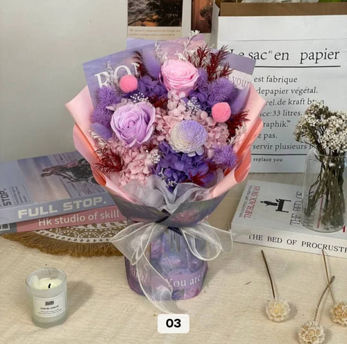 Lavender and Purple Preserved Rose Bouquet – Dried Flower Gift