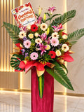 Fresh flowers stand for opening