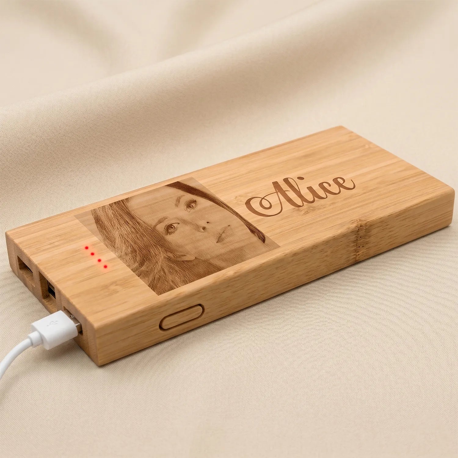 Engraved Text N Photo Bamboo Powerbank