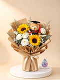 Fresh sunflowers with white series bouquet