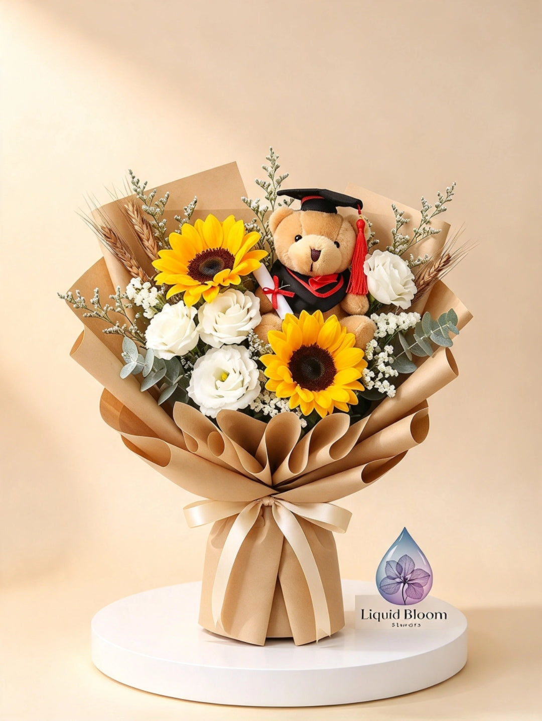 Fresh sunflowers with white series bouquet