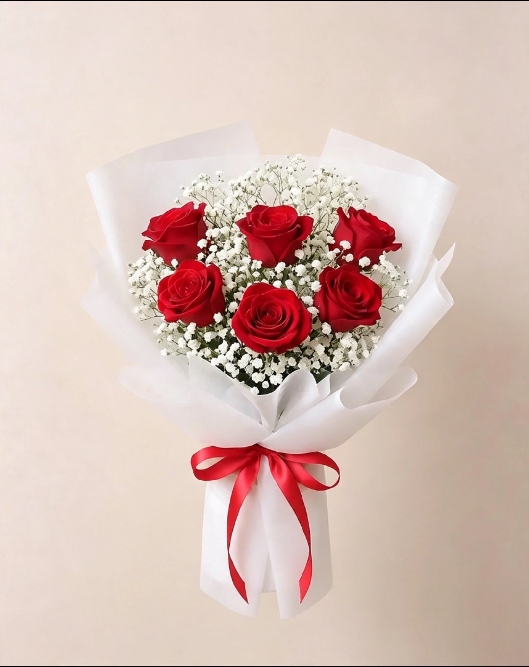 Fresh 6 red roses bouquet