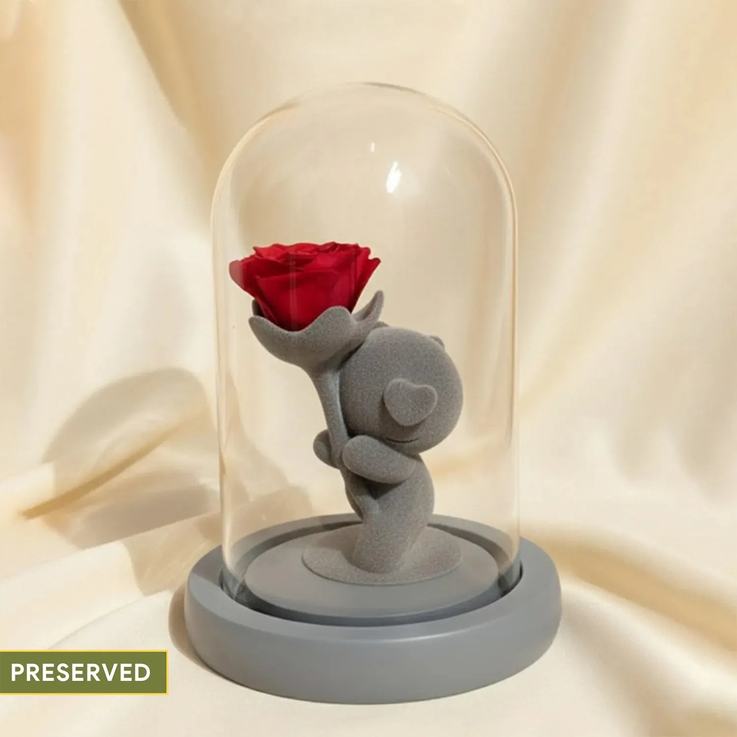 Red Rose and Teddy Glass Dome