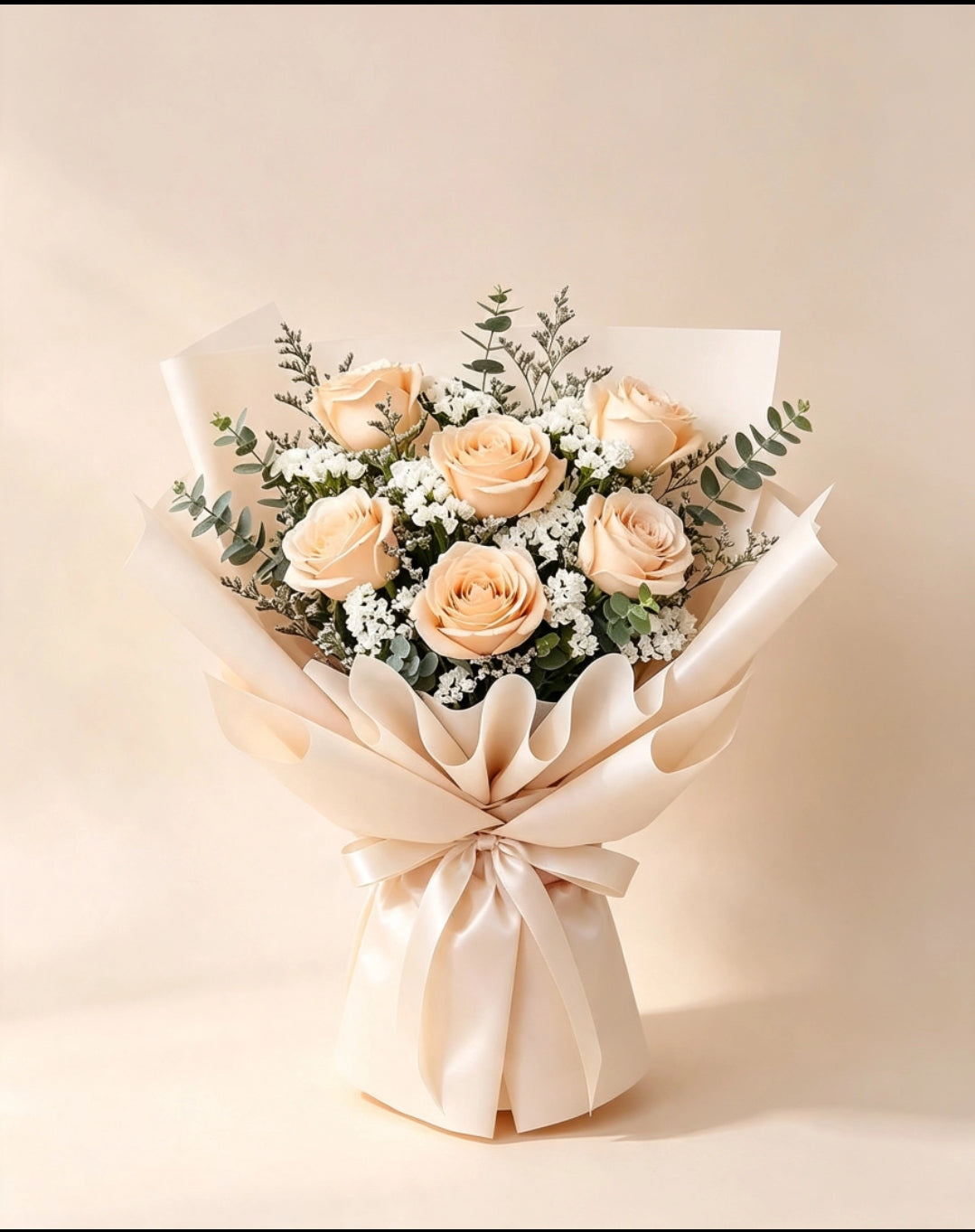 Fresh 6 soft champagne roses